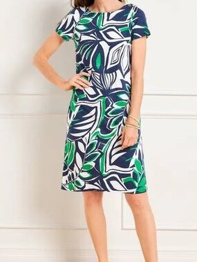 Talbots Green, Navy & White Short Sleeve Shift Dress
